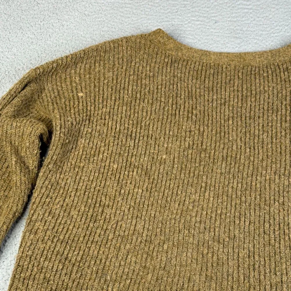 FREE PEOPLE Cardigan Womens L Brown Button Front Chunky Knit Wool Alpaca Blend